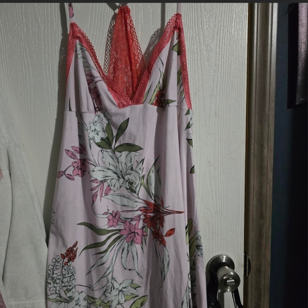 Floral Lace Trim Slip Night Gown